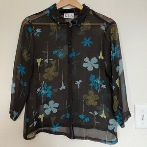 Women’s sheer floral button-up long sleeve